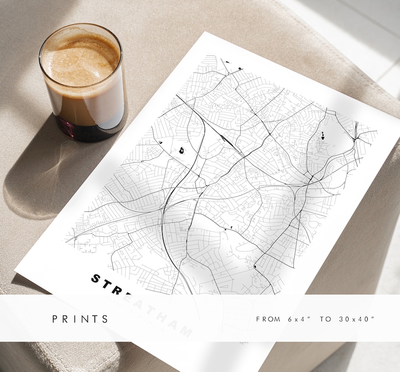 Streatham Map Print - Minimalist City Map Poster - Map Art - UK ...
