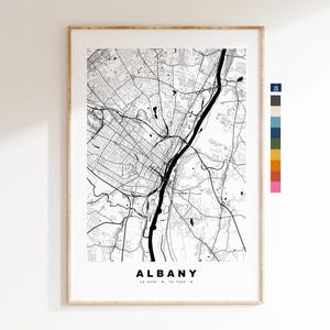 Albany Carte de la ville Imprimer - impression de carte - art de la carte - estampes ou impressions encadrées - minimaliste - États-Unis