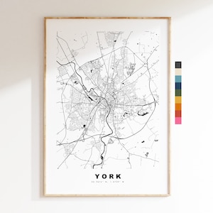 York Map Print - Pôster minimalista de mapa da cidade - Arte de mapa - Reino Unido - York Print - Pôster de York - Cores diferentes disponíveis
