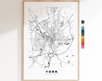 York Map Print - Minimalist City Map Poster - Map Art - UK - York Print - York Poster - Different Colours Available