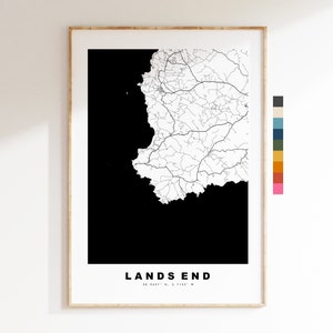 Lands End Karte Print - Minimalistische Stadt Karte Poster - Wandkunst Karte - UK - Lands End Print - Lands End Poster - verschiedene Farben erhältlich