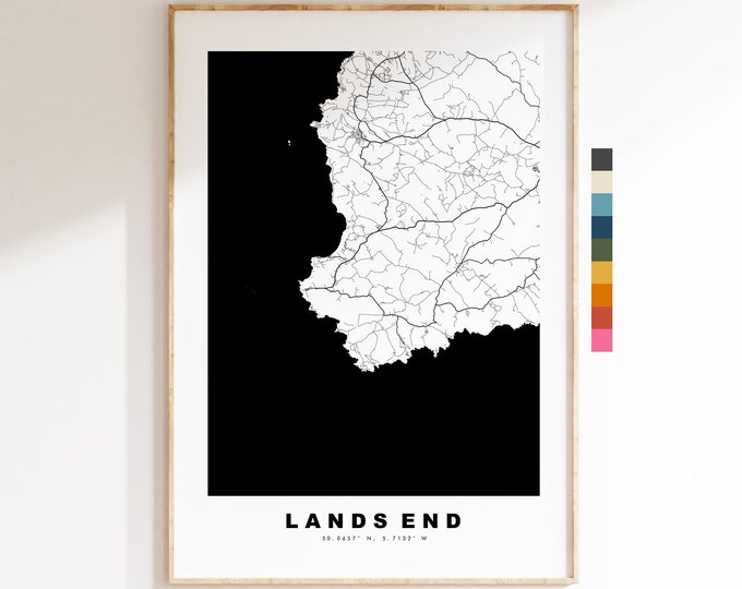 Lands End Map Print - Minimalist City Map Poster - Map Wall Art - UK - Lands End Print - Lands End Poster - Different Colours Available