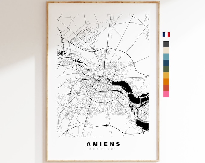 Amiens Map Print - City Map Poster - Map Wall Art - France City Maps - Amiens Print - Amiens Poster - Minimalist City Map - France