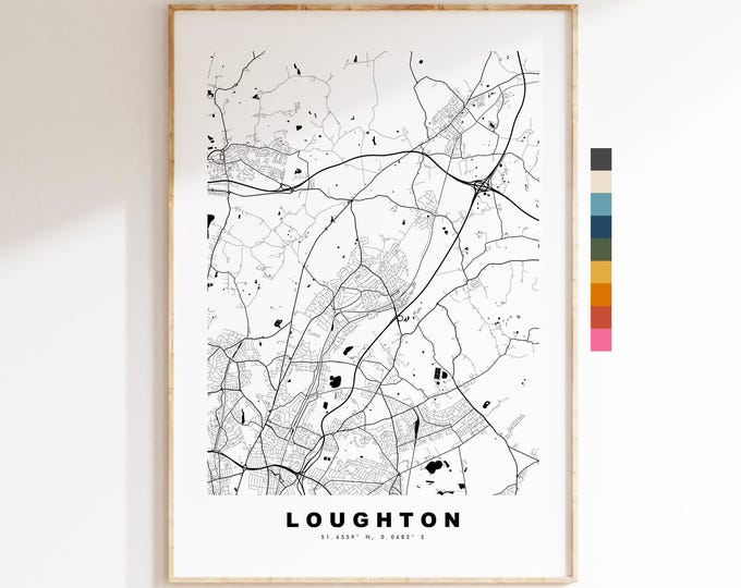 Loughton Map Print - Minimalist City Map Poster - Map Art - UK - Loughton Print - Loughton, Essex - Different Colours Available