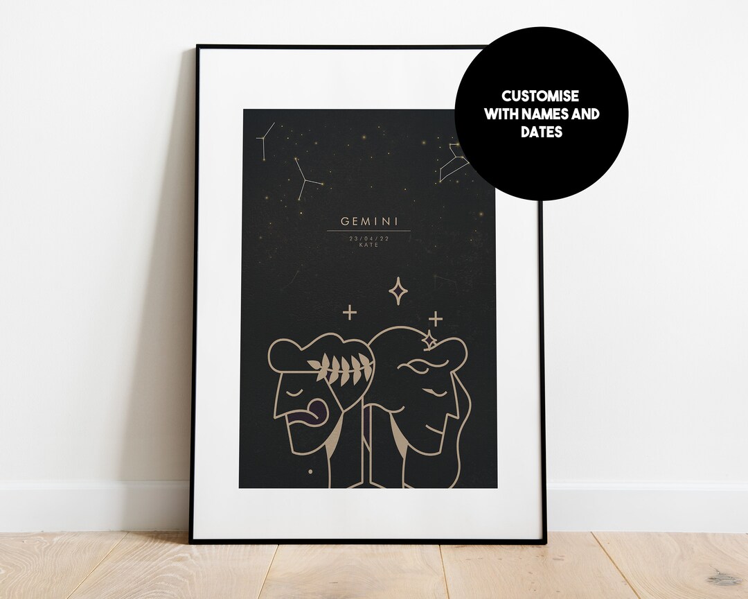 Personalised Gemini Zodiac Print - Name Print - Boho Zodiac Print ...