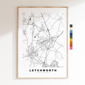 Impresión del mapa de Letchworth - Póster minimalista de mapa de la ciudad - Mapa - Reino Unido - Impresión de la ciudad de Letchworth Garden - Hertfordshire - Diferentes colores disponibles