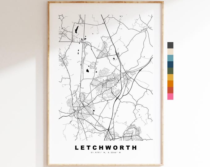 Letchworth Map Print - Minimalist City Map Poster - Map - UK - Letchworth Garden City Print - Hertfordshire - Different Colours Available