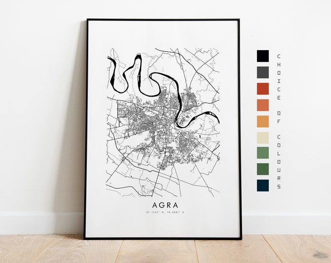 Agra Map Print - City Map Poster - Map Art - Map Wall Art - India City Map - Agra Print - Agra Poster - Wall Art - Map - Asias