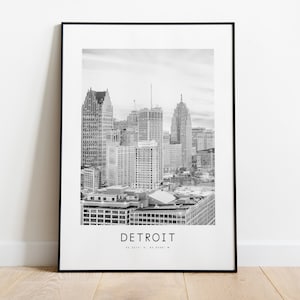 Detroit City Poster Print - Black and White Minimalist City Print - Coordinates - Detroit Poster - Detroit Art Print -  Detroit USA - Poster