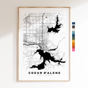 Coeur d'Alene Carte de la ville Imprimer - impression de carte - art de la carte - estampes ou impressions encadrées - États-Unis