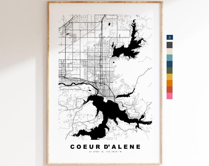 Couer d'Alene Map Print - City Map Poster - Map Art - USA City Maps - Couer d'Alene Print - Poster - Minimalist City Map - Idaho