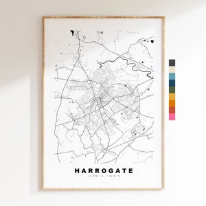 Harrogate-kaartafdruk - minimalistische stadskaartposter - kaart kunst aan de muur - VK - Harrogate-afdruk - Harrogate-poster - verschillende kleuren beschikbaar