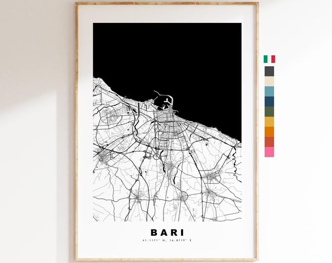 Bari Map Print - City Map Poster - Map Art - Map Wall Art - Italy City Maps - Bari Print - Bari Poster - Minimalist City Map