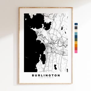 Burlington Carte de la ville Imprimer - impression de carte - art de la carte - estampes ou impressions encadrées - États-Unis