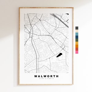 Walworth-kaartafdruk - minimalistische stadskaartposter - kaartkunst - VK - Walworth-afdruk - Walworth-poster - verschillende kleuren beschikbaar
