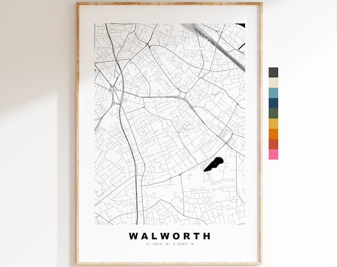 Walworth Map Print - Minimalist City Map Poster - Map Art - UK - Walworth Print - Walworth Poster - Different Colours Available