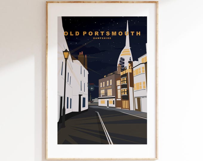 Old Portsmouth Travel Poster (Night) - Wall Art Print - Southsea and Portsmouth Travel Posters - Prints or Framed Prints