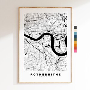 Impresión del mapa de Rotherhithe - Póster minimalista de mapa urbano - Arte cartográfico - Reino Unido - Impresión de Rotherhithe - Rotherhithe, Londres - Diferentes colores disponibles