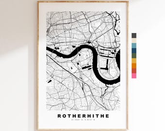 Rotherhithe Map Print - Minimalist City Map Poster - Map Art - UK - Rotherhithe Print - Rotherhithe, London - Different Colours Available
