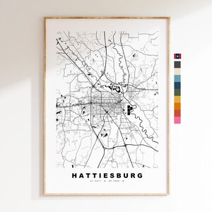 Hattiesburg Carte de la ville Imprimer - impression de carte - art de la carte - estampes ou impressions encadrées - États-Unis