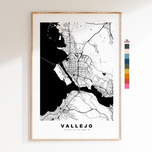 Vallejo Carte de la ville Imprimer - impression de carte - art de la carte - estampes ou impressions encadrées - minimaliste - États-Unis