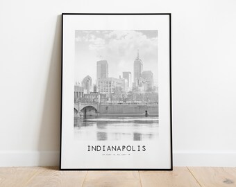 Indianapolis City Poster Print - Black and White Minimalist City Print - Coordinates - Indianapolis Poster - Indianapolis Art Print -  USA