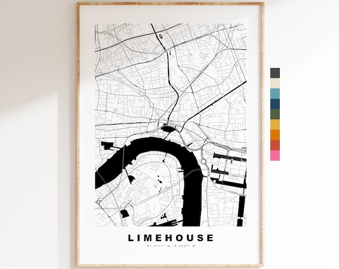 Limehouse Map Print - Minimalist City Map Poster - Map Wall Art - UK - Limehouse Print - Limehouse Poster - Different Colours Available