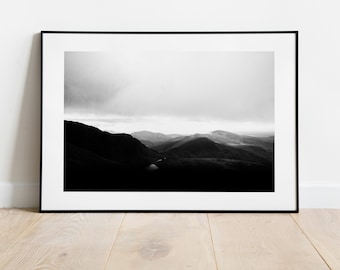 Minimalist Mountain Print - Landscape Photography Print - Black & White Photography - Mountain Landscape - Snowdonia - Fine Art Photography