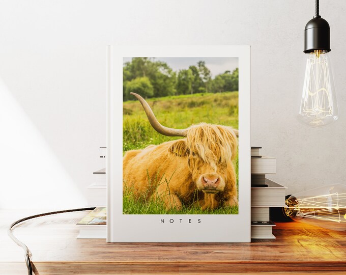 Highland Cow Notebook - A5 or A4 - Minimalist - Hardcover Journal - Ringbound Notebook - Lined - Graph - Plain Paper - Small Gift - Gift