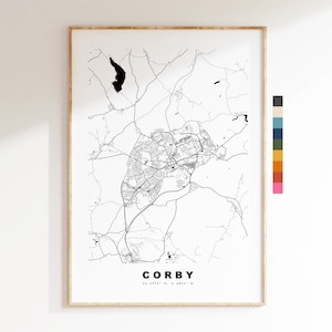 Impresión de mapa de Corby - Póster de mapa de ciudad minimalista - Arte de mapas - Reino Unido - Impresión de Corby - Póster de Corby - Diferentes colores disponibles