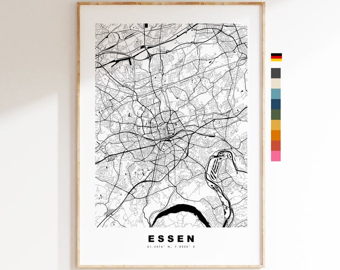 Essen Map Print - City Map Poster - Map Wall Art - Germany City Maps - Essen Print - Essen Poster - Minimalist City Map - Germany