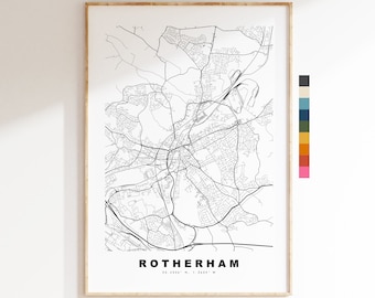 Rotherham Map Print - Minimalist City Map Poster - Map Art - UK - Rotherham Print - Rotherham Poster - Different Colours Available