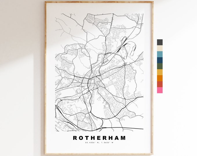 Rotherham Map Print - Minimalist City Map Poster - Map Art - UK - Rotherham Print - Rotherham Poster - Different Colours Available