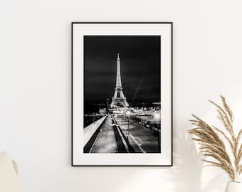 Eiffel Tower at Night Paris Photography Print - Fine Art Photography - Paris Wall Art - Paris - Print - Poster - Black and White Photography