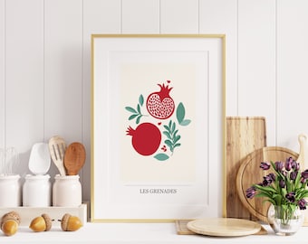 Les Granades Print - French Pomegranate Poster - Pomegranate Wall Art - Pomegranate Print - French Food Posters - Kitchen Art - Gift