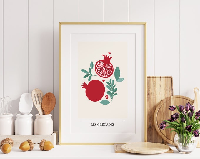 Les Granades Print - French Pomegranate Poster - Pomegranate Wall Art - Pomegranate Print - French Food Posters - Kitchen Art - Gift