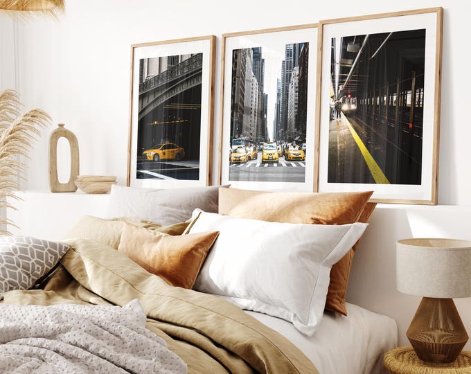 New York City Print Set - Print Set of Three - Modern Photography Prints  - Yellow Tones - Fine Art Photography - NYC Posters - New York