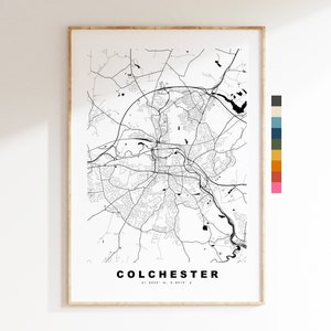 Impresión de mapa de Colchester - Póster de mapa de ciudad minimalista - Arte de pared con mapas - Reino Unido - Impresión de Colchester - Póster de Colchester - Diferentes colores disponibles