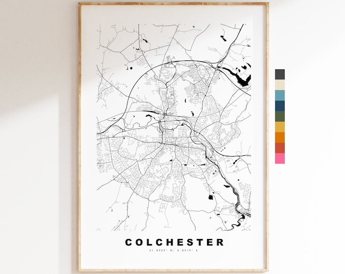Colchester Map Print - Minimalist City Map Poster - Map Wall Art - UK - Colchester Print - Colchester Poster - Different Colours Available