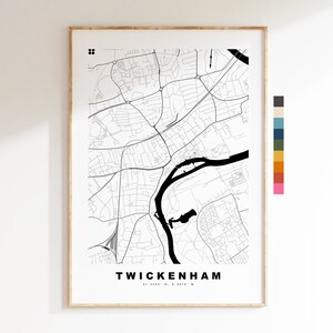 Impresión del mapa de Twickenham - Póster minimalista con mapa de la ciudad - Arte de mapas - Londres, Reino Unido - Impresión de Twickenham - Póster - Diferentes colores disponibles