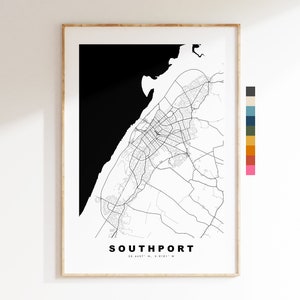 Impresión de mapa de Southport - Póster de mapa de ciudad minimalista - Arte de mapas - Reino Unido - Impresión de Southport - Póster de Southport - Diferentes colores disponibles