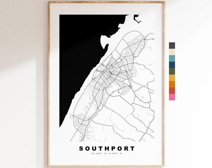 Southport Map Print - Minimalist City Map Poster - Map Art - UK - Southport Print - Southport Poster - Different Colours Available