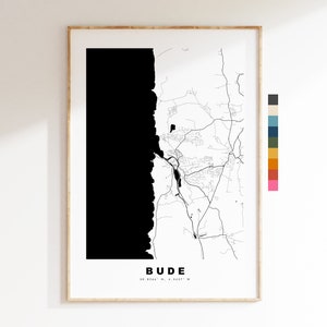 Impresión de mapa de Bude - Póster de mapa de ciudad minimalista - Arte de pared con mapas - Reino Unido - Impresión de Bude - Póster de Bude - Diferentes colores disponibles