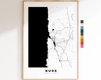 Bude Map Print - Minimalist City Map Poster - Map Wall Art - UK - Bude Print - Bude Poster - Different Colours Available