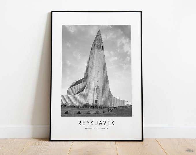 Reykjavik City Poster Print - Black and White Minimalist City Print - Coordinates - Reykjavik Poster - Reykjavik Art Print - Iceland - Gift