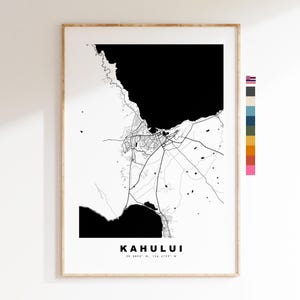 Kahului Carte de la ville Imprimer - impression de carte - art de la carte - estampes ou impressions encadrées - minimaliste - États-Unis