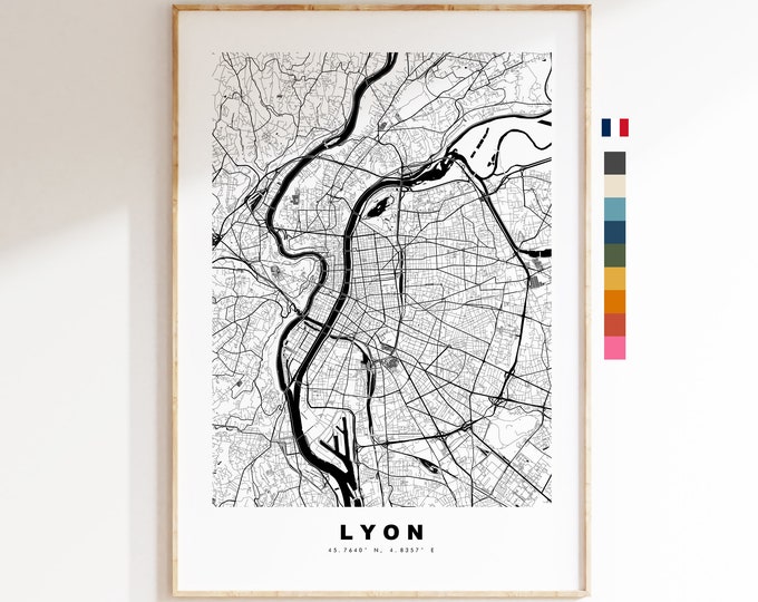Lyon Map Print - City Map Poster - Map Wall Art - France City Maps - Lyon Print - Lyon Poster - Minimalist City Map - France