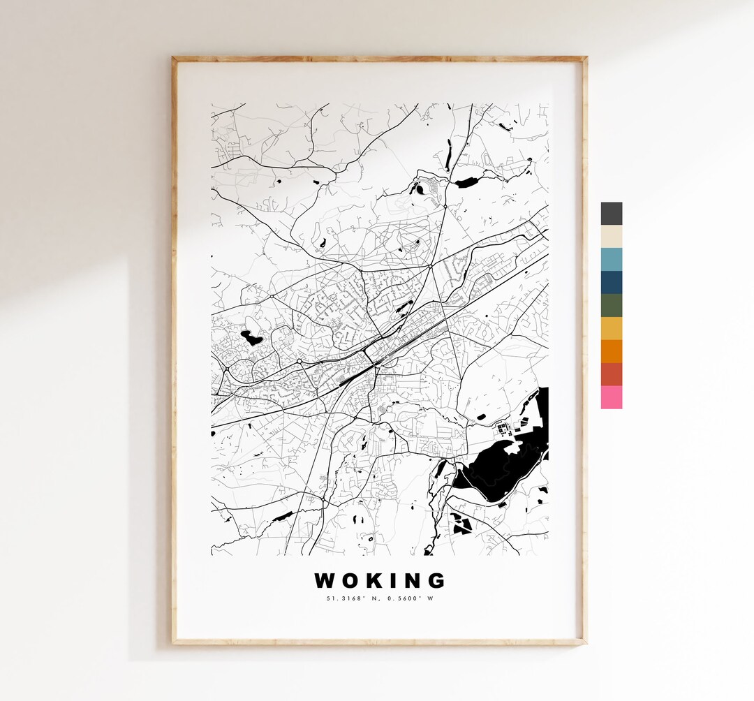 Woking Map Print - Minimalist City Map Poster - Map Art - UK - Woking ...