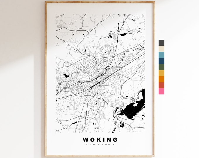 Woking Map Print - Minimalist City Map Poster - Map Art - UK - Woking Print - Woking Poster - Different Colours Available