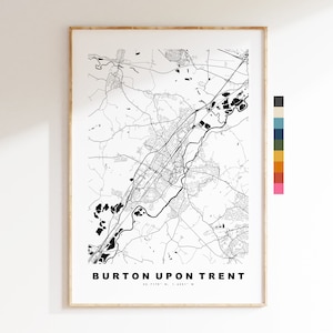 Impresión de mapa de Burton upon Trent - Póster de mapa de ciudad minimalista - Arte de mapas - Reino Unido - Impresión de Burton - Póster de Burton - Diferentes colores disponibles